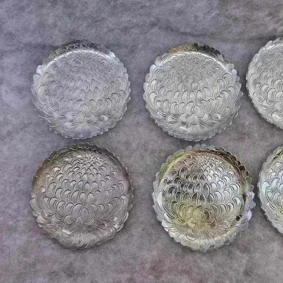 Continental Silver Co Vtg Aluminum Coasters in Coaster Caddy Set of‎ 8 Wild Rose - Picture 7 of 12